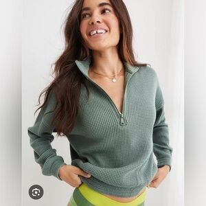 Aerie waffle Knit Cropped Quarter Zip